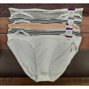NEW Bundle of 5 Pairs Womens Jenni Bikini Panties Sz 2X White Gray Chai Striped